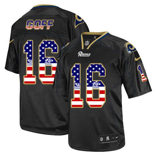 Nike Rams #16 Jared Goff Black Men's Stitched NFL Elite USA Flag Fashion Jersey - Click Image to Close